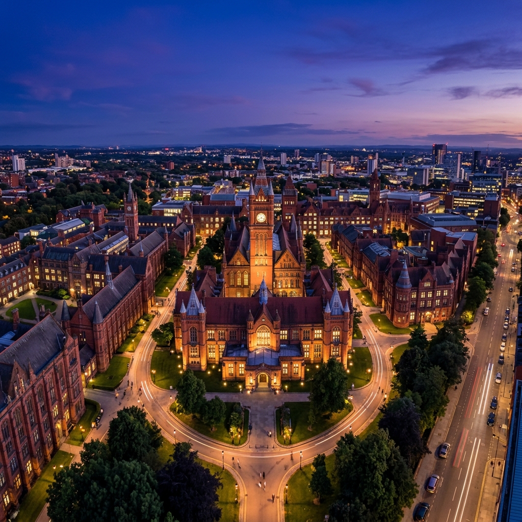 University of Manchester Wide Aerial Twilight