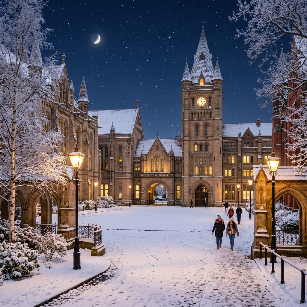 University of Manchester Winter Snowy Night